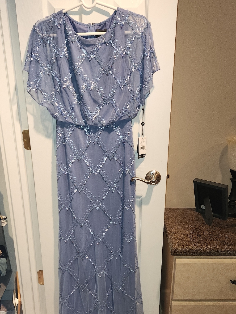 Adrianna Papell Hand Beaded Blouson Long Gown In French Blue
